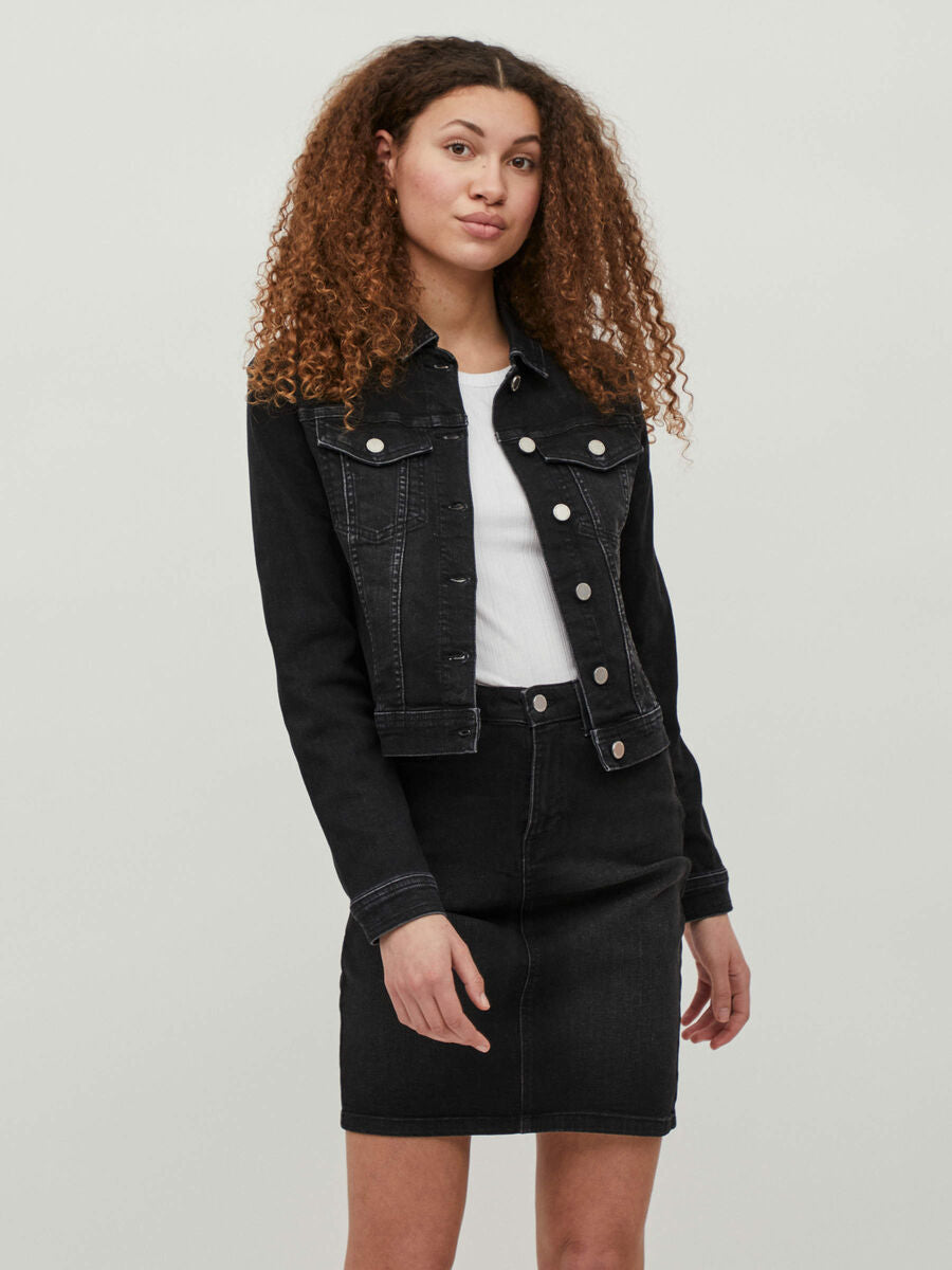 New Black Flap Pockets Denim jacket For Women
