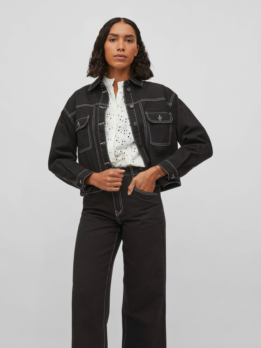 New Women Denim jacket with Visible Stitching