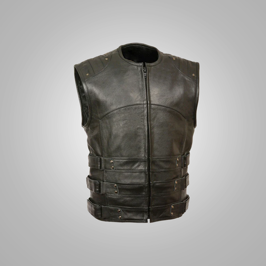 New Shearling Updated Swat Style Leather Biker Vest For Men