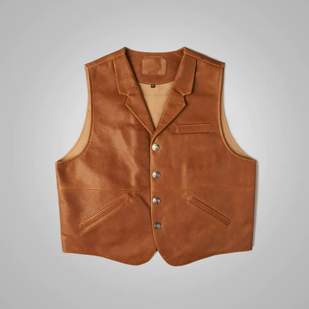 New Mens Lambskin Vintage Brown Shearling Leather Cowboy Vest