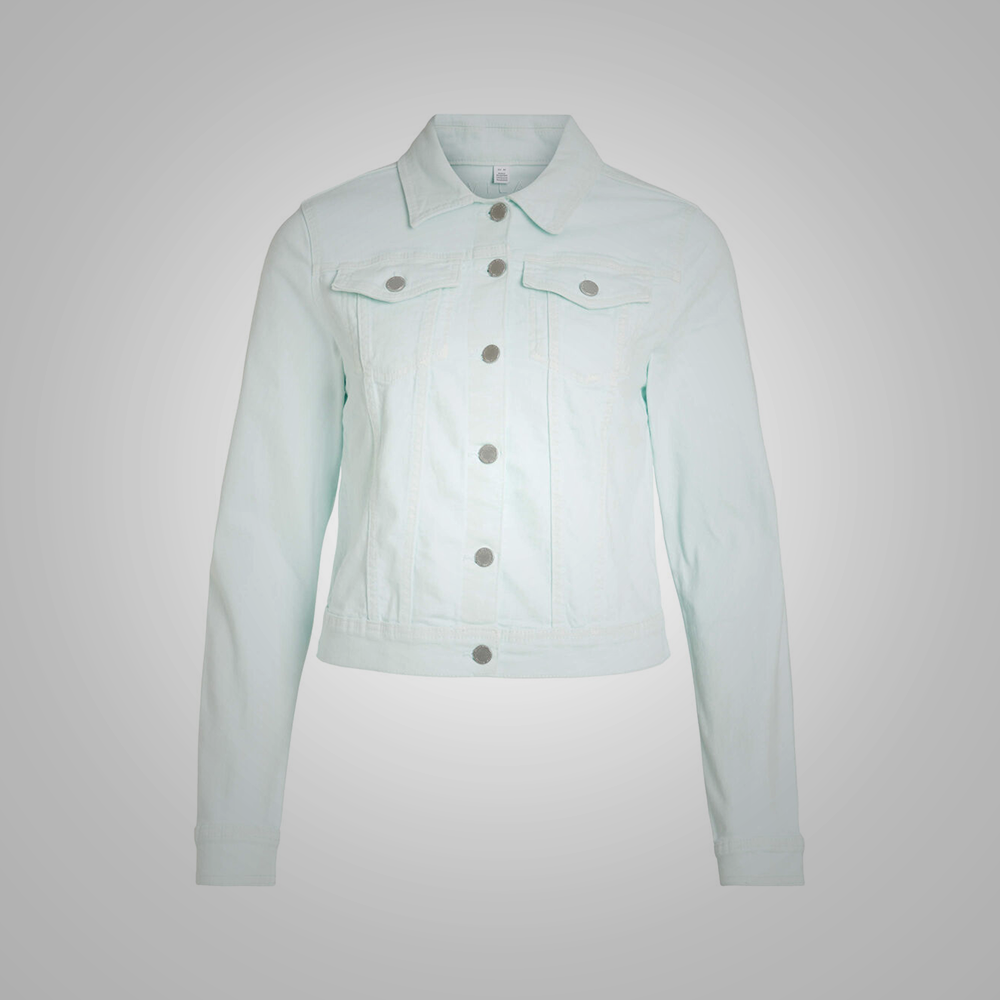 New Blue Glass Classic Buttoned Denim Jacket For Women