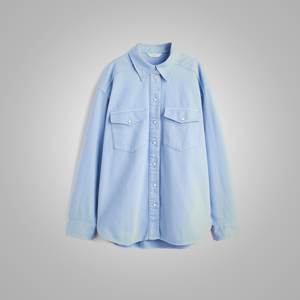 New Women Shirt in Washed Cotton Denim With a Collar