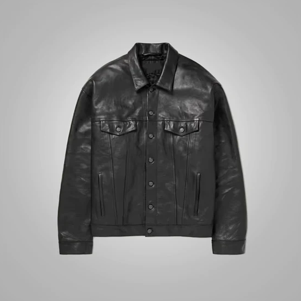 New Army Black Suede Lambskin Leather Trucker Jacket For Men