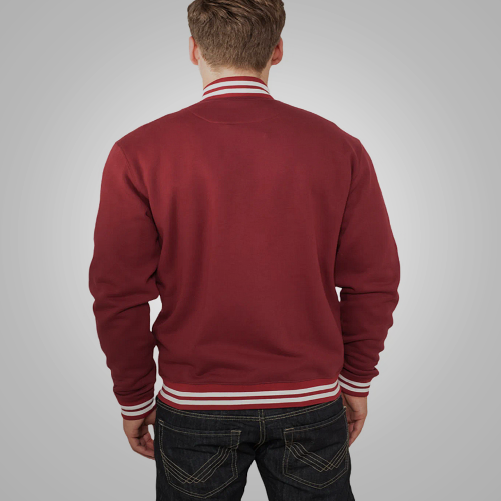 Men's Red/White College Fleeces Trimmed Metallic Blend Bomber Jacket