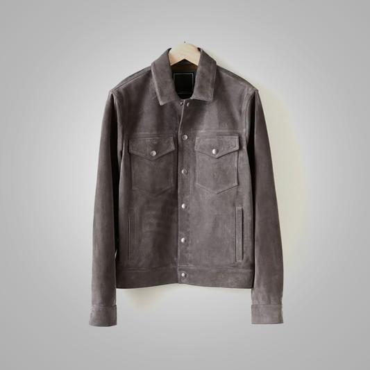 New Men’s Charcoal Chocolate Dark Suede Leather Bomber Biker Jacket