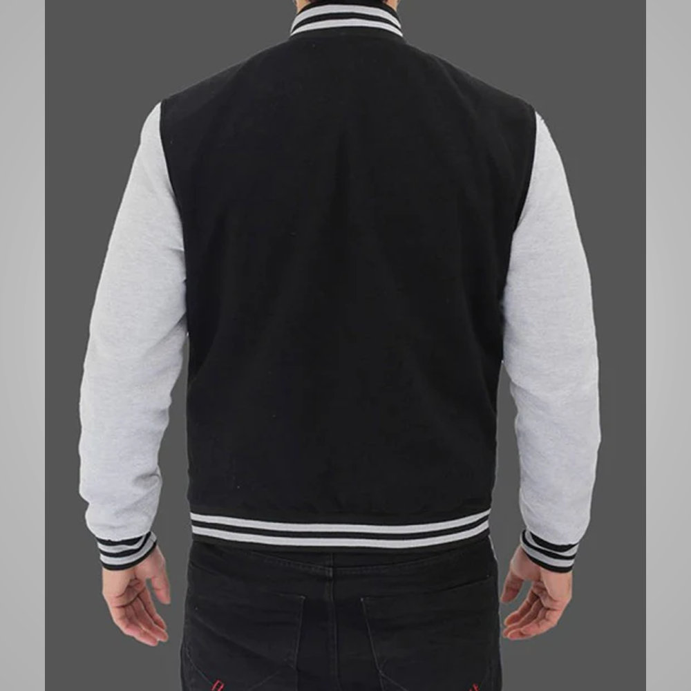 New Style Mens Black and Grey Baseball Letterman Varsity Jacket