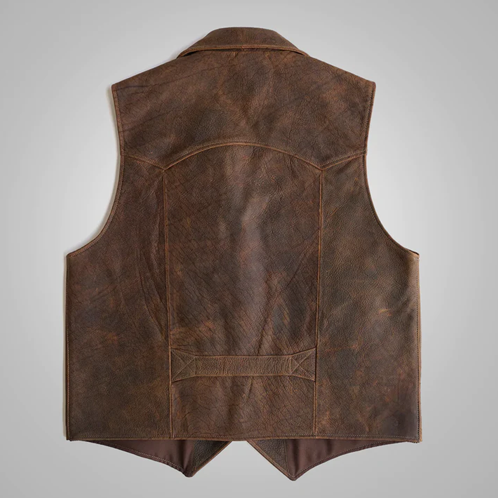 New Sheepskin Brown Mens Leather Cowboy Vest