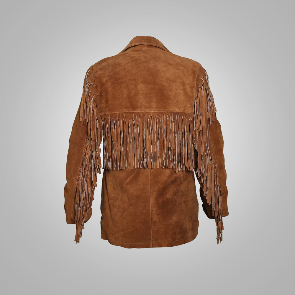 New Men Tawny Suede Leather Western Jacket with Fringes