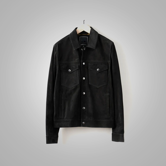 Black New Men’s Bomber Suede Leather Jacket Shirt Jeans Style Jacket