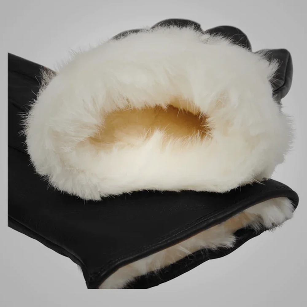 New White Fur Lining Men Black Sheepskin Leather Gloves