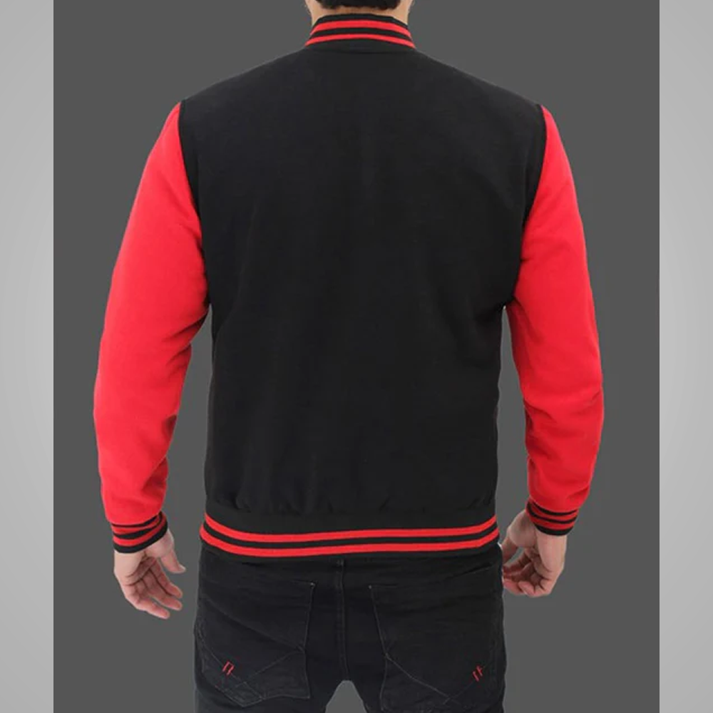 New Mens Baseball Style Red and Black Letterman Varsity Jacket