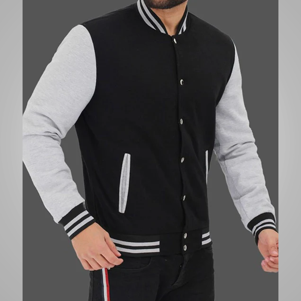 New Style Mens Black and Grey Baseball Letterman Varsity Jacket