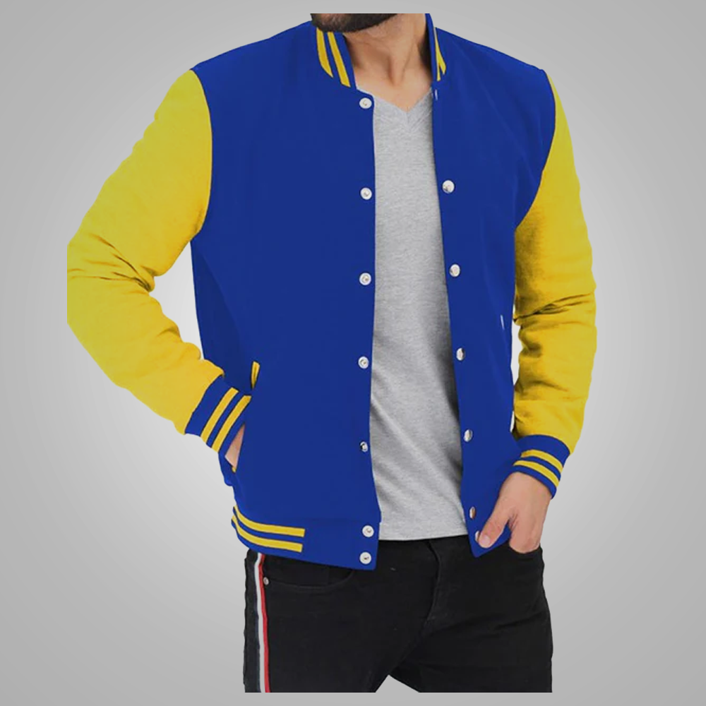 New Style Blue and Yellow Baseball Varsity Jacket For Men