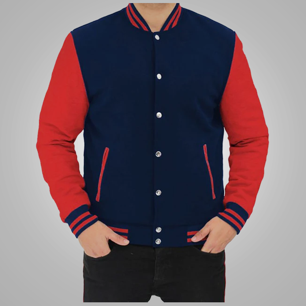 New Red and Blue Baseball Style Men Varsity Jacket
