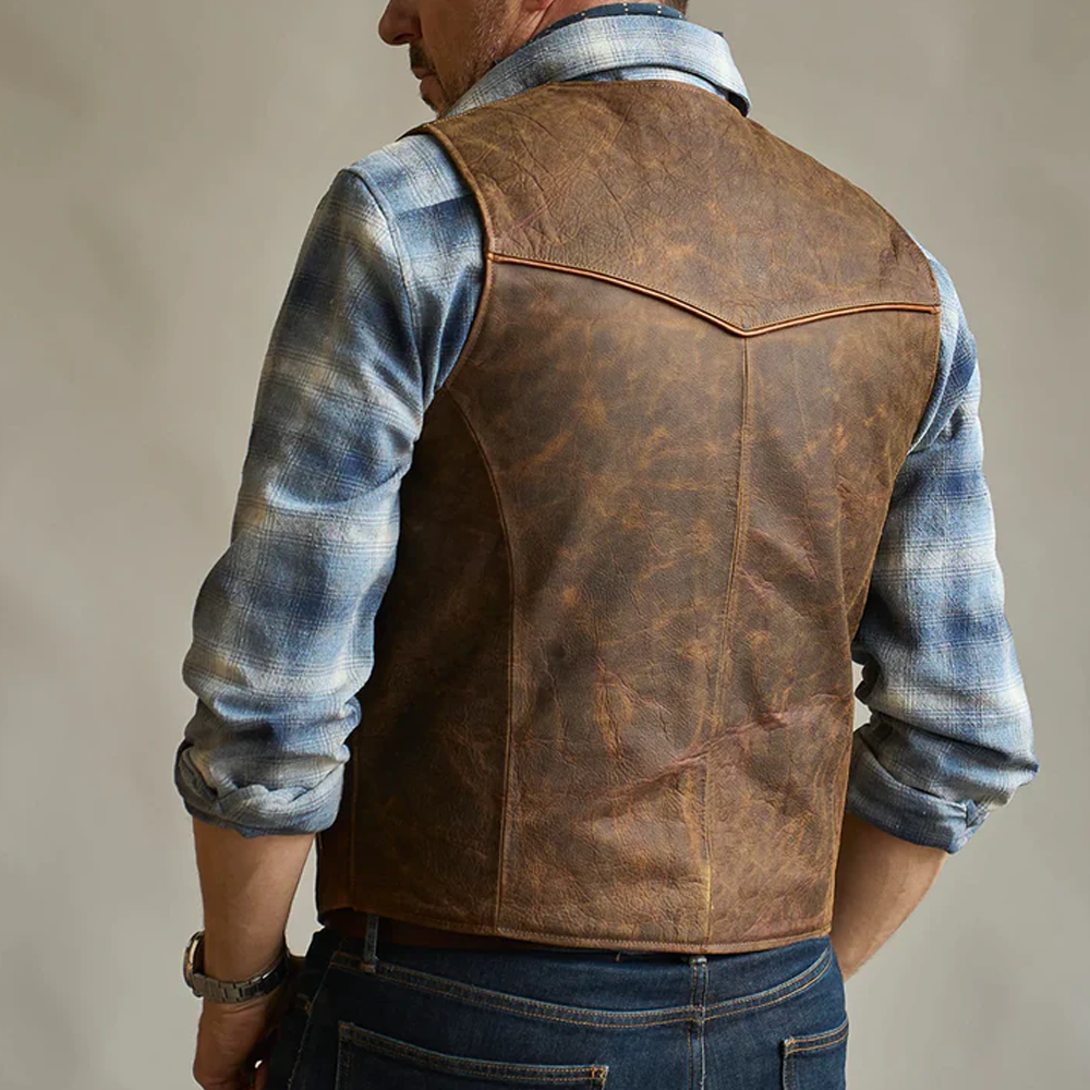 New Brown Mens Western Sheepskin Cowboy Leather Biker Vest