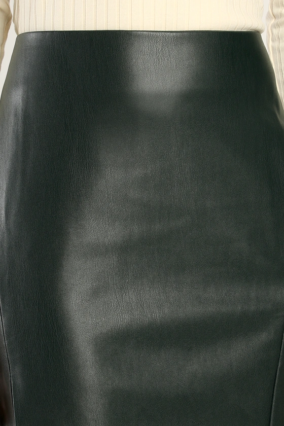 New Handmade Lambskin Dark Green Leather Pencil Skirt For Women