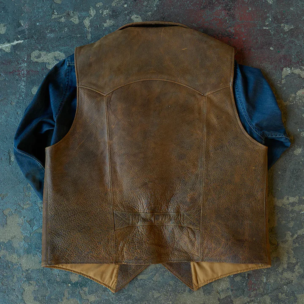New Sheepskin Brown Mens Leather Cowboy Vest