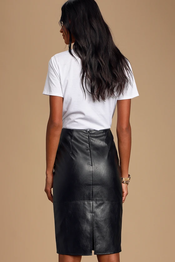 New Women Black Sheepskin Leather Pencil Skirt