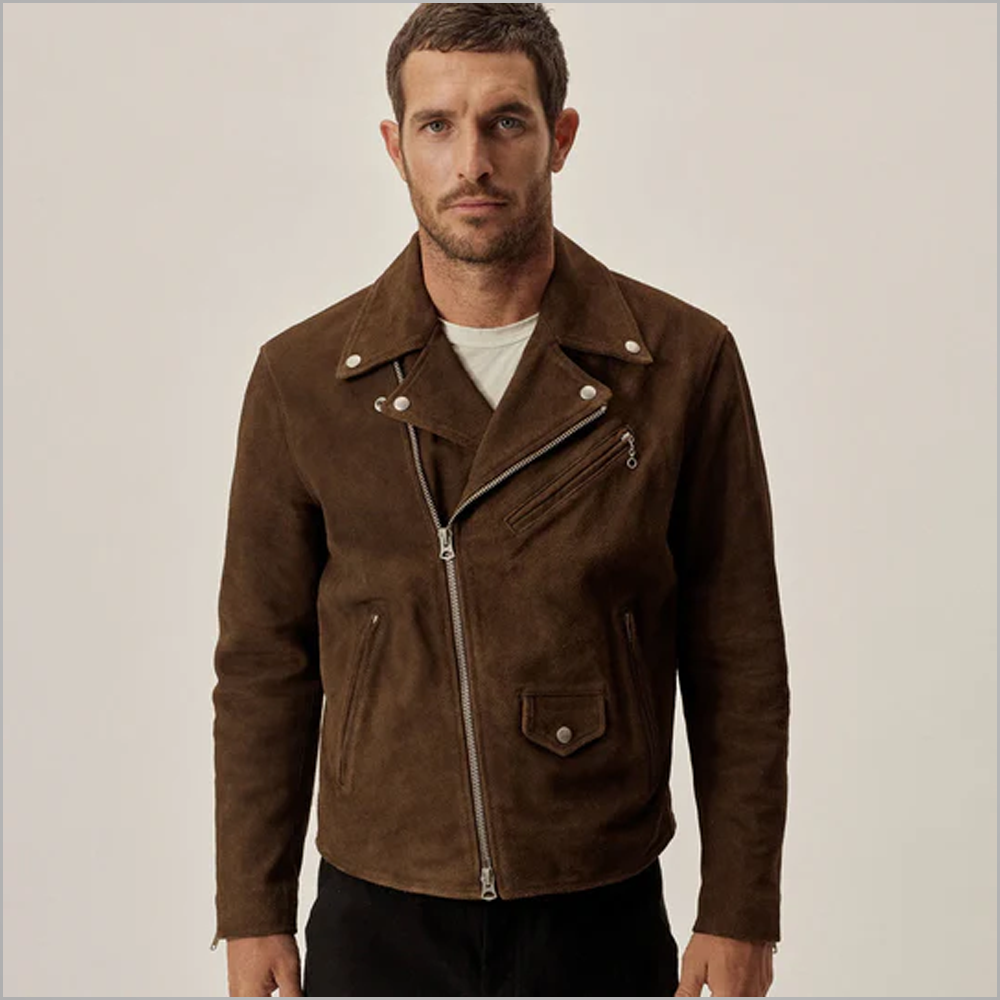 New Brown Suede Bomber Leather Jeans Style Leather Biker Jacket