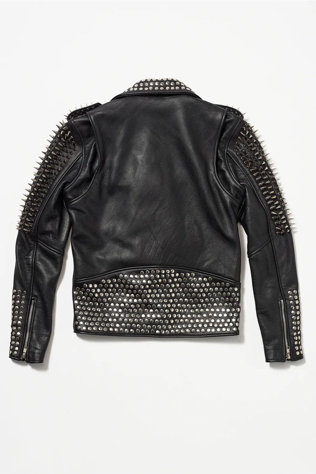 Black Punk Silver Studded Long Spiked Lather Jacket For Women