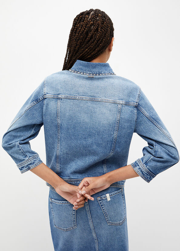 New Women Blue Denim Jacket Flap pockets with button on the chest