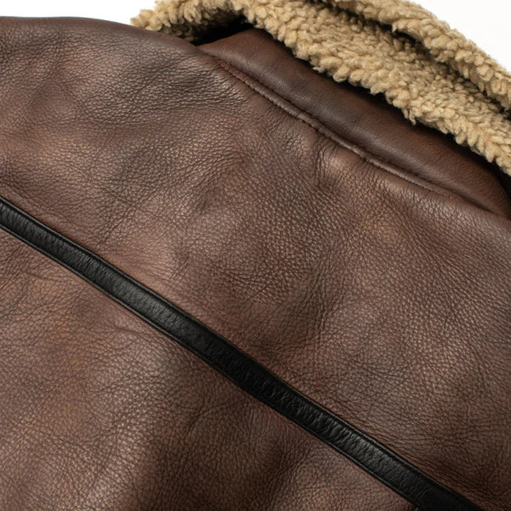 Brown Sheepskin Jacket For Men with sherpa lining