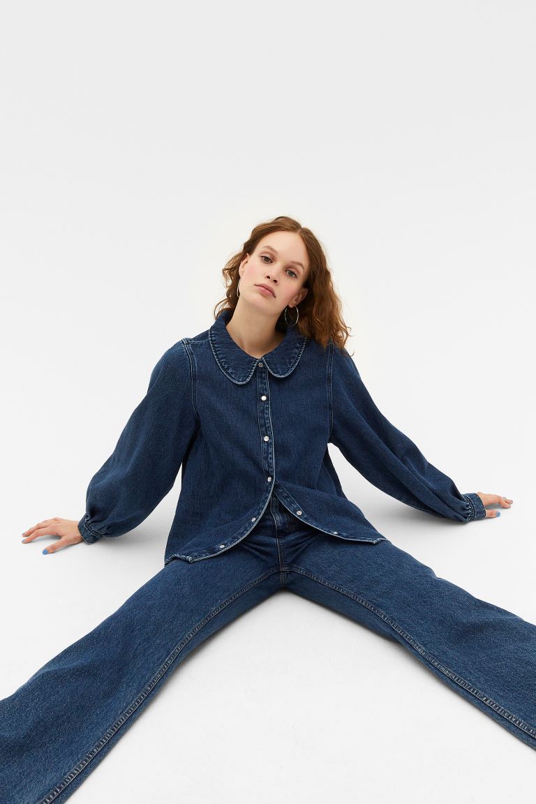 New Medium Blue Denim Shirt Made with organic cotton For Women