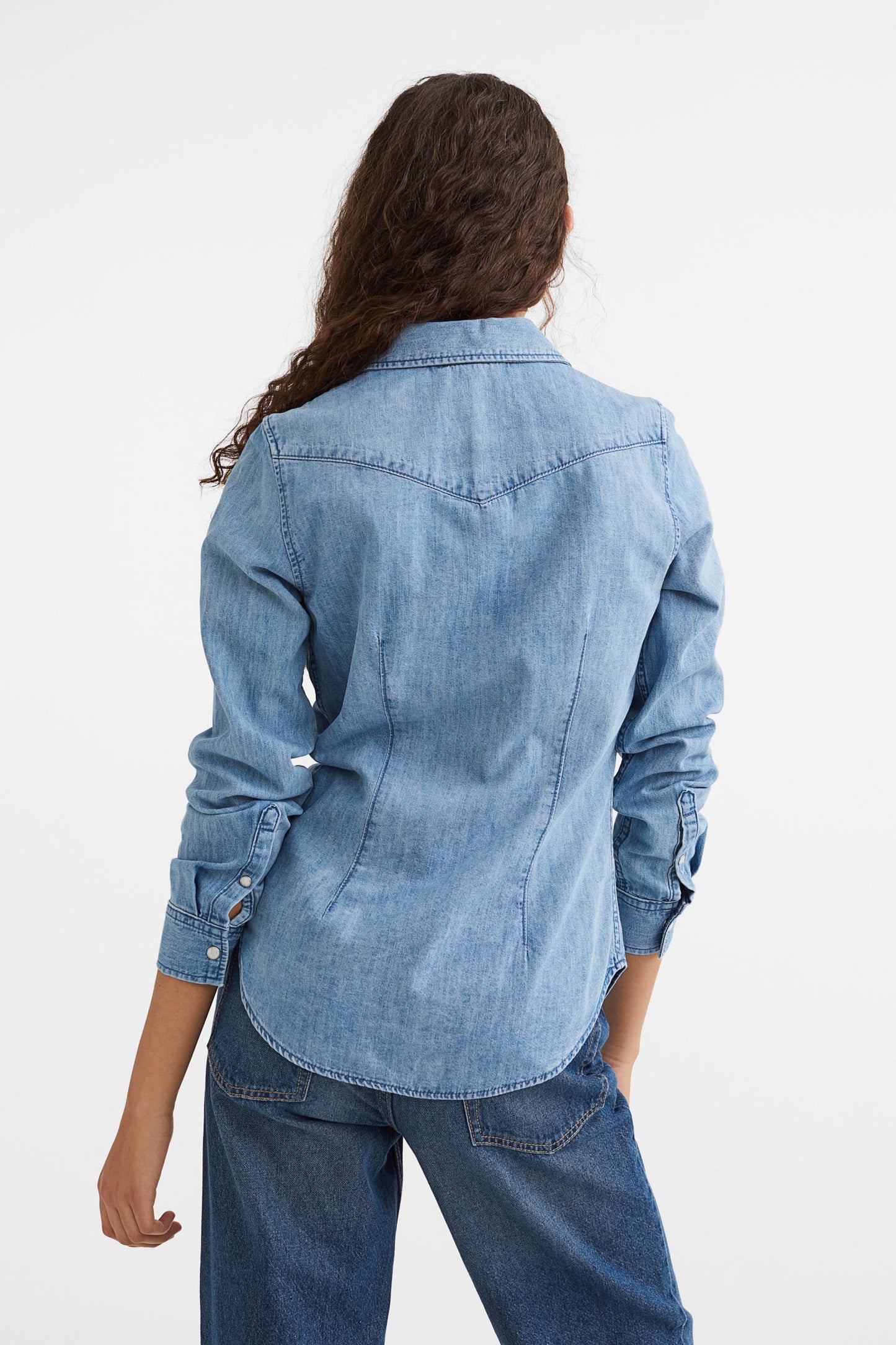 New Women Denim Shirts With Darts and a yoke at the Back, long sleeves with buttoned cuffs,