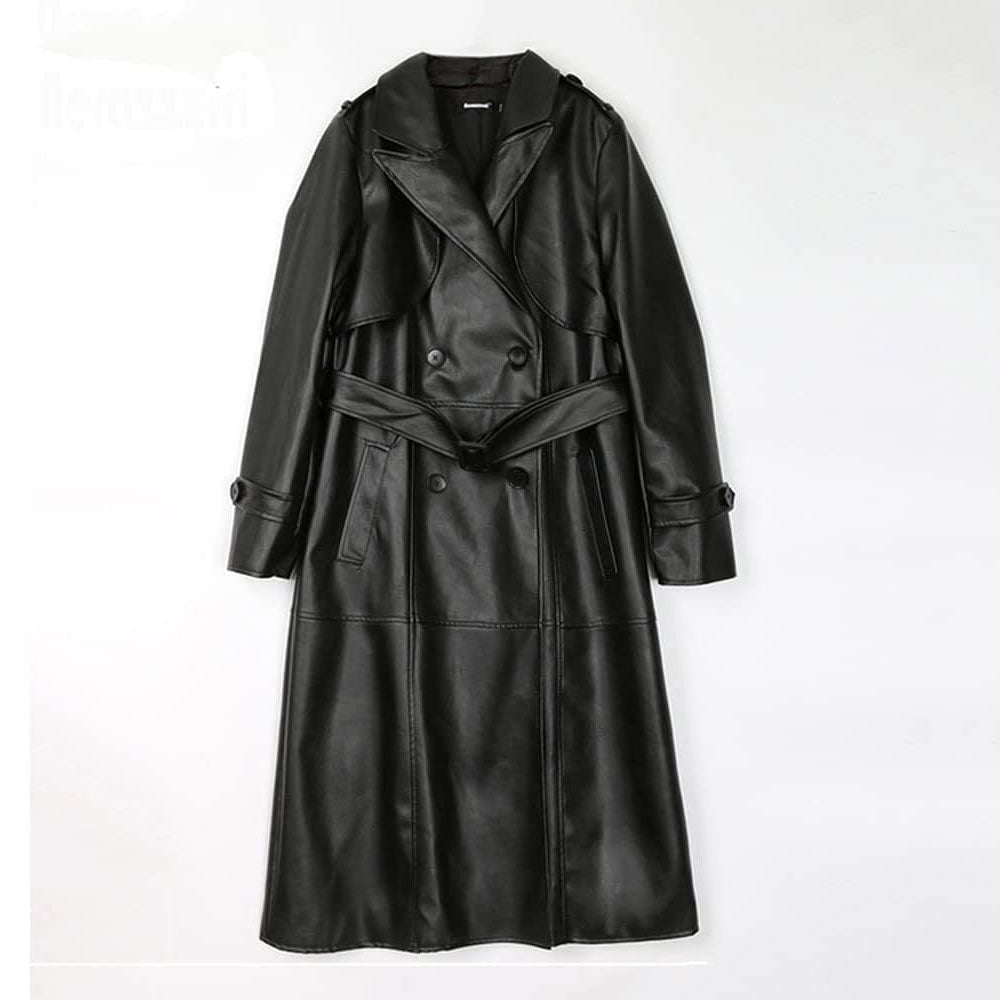 Trench Coat for Women Long Sleeve Belt Double Breasted Plus