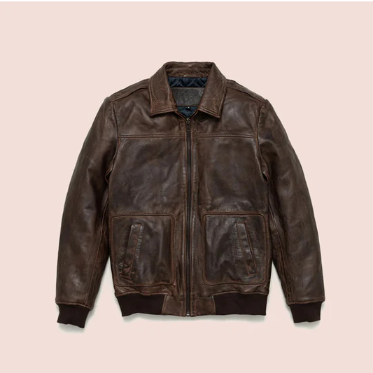 Men's Vintage Goatskin A2 Brown Sheepskin Leather Bomber Jacket