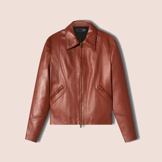 Mens Brown Real Goatskin Shirt Style Leather Biker Jacket