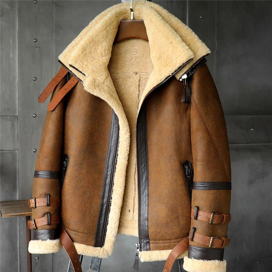 B3 Men's Flight Shearling leather Jacket Mens Sheepskin Aviator Fur jacket