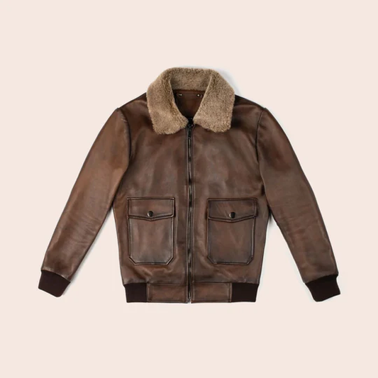 Men G-1 Flight Chocolate Brown Lambskin Bomber Leather Jacket