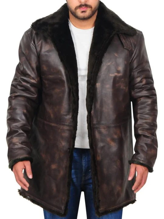 New Men Lambskin Distressed Brown Genuine Leather Fur Collar Jacket