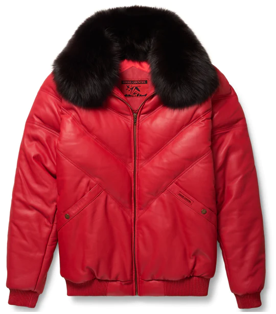 Red Premium LambSkin Leather V-Bomber Jacket for Men
