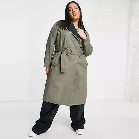 Oversized trench coat with double contrast collar