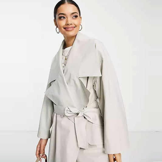 Petite oversized slouchy trench in stone