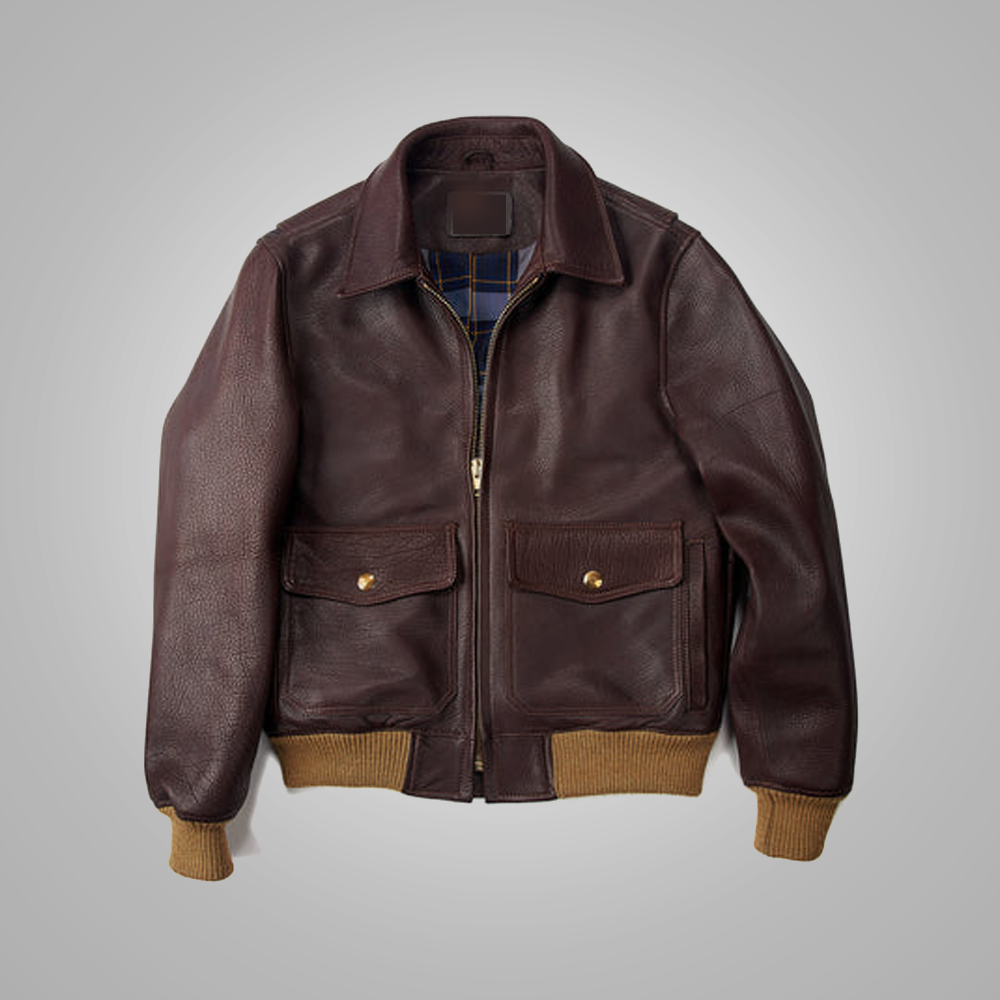 New Men Vintage Brown A-1 Flight Lambskin Bomber Leather Biker Jacket