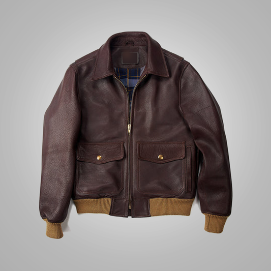 New Men Vintage Brown A-1 Flight Lambskin Bomber Leather Biker Jacket