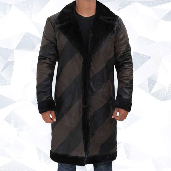 Ralph Two Tone Long Mens Shearling Leather Trench Coat