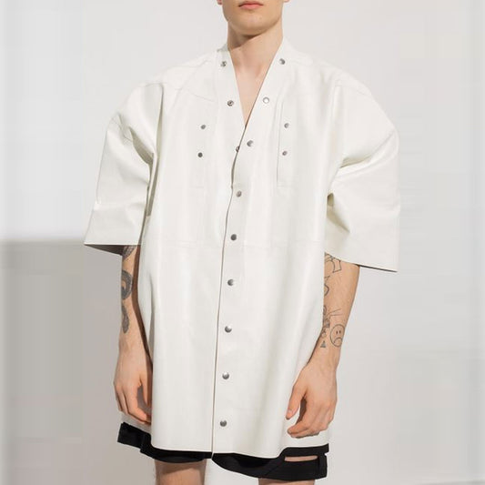 Men's White Leather Shirt