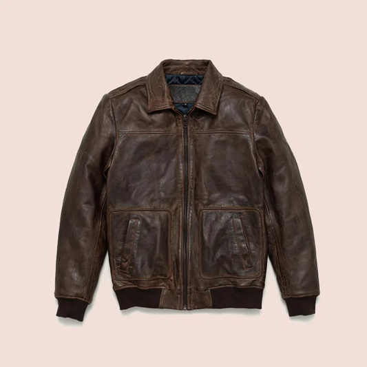 Men's Vintage Sheepskin A2 Brown Leather Bomber Jacket