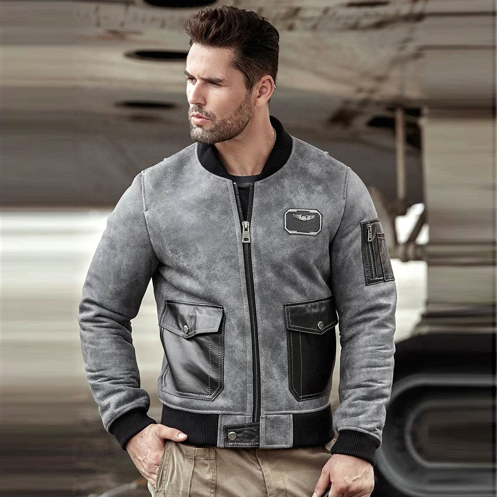 best shearling leather jacket mens aviator fur leather coat
