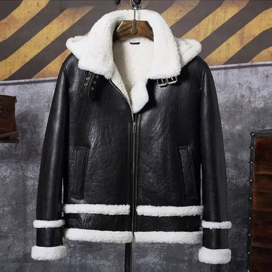 New Mens Bomber Hooded Sheepskin Leather Jacket Short Coat