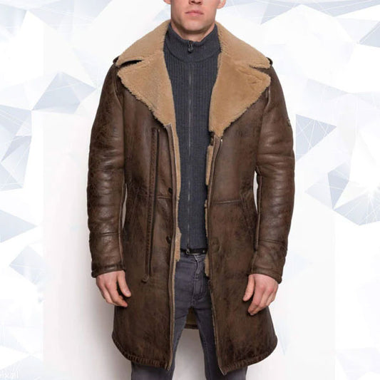 Men’s B3 aviator Sheepskin Shearling Leather Trench Brown Coat