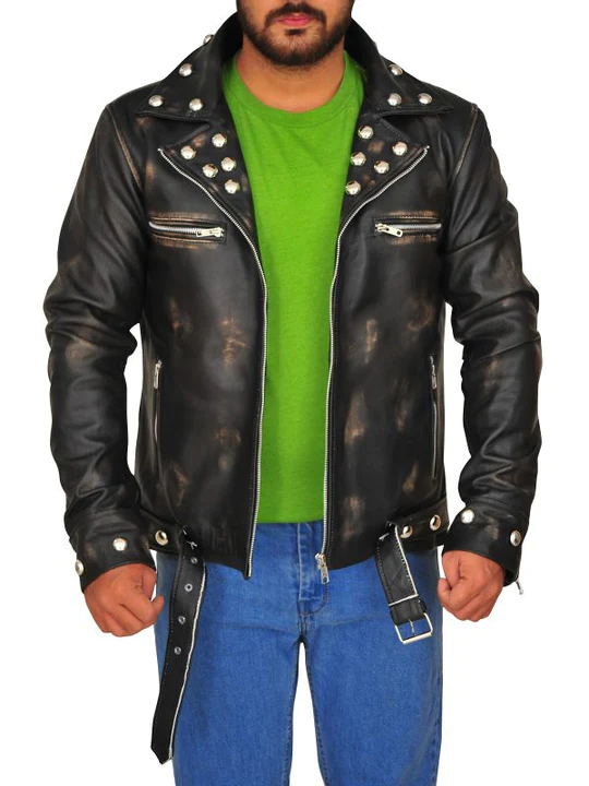 Men New Distressed Brown Snake MotoGP Biker Leather Jacket