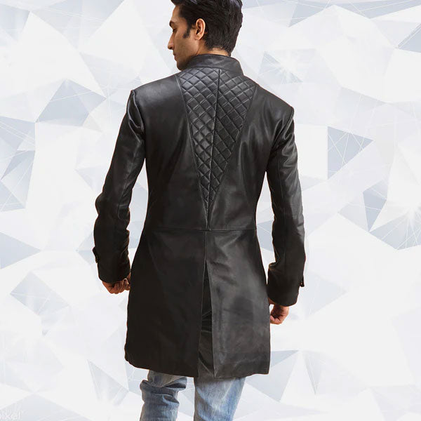 Midlander Quilted Black Leather Trench Coat
