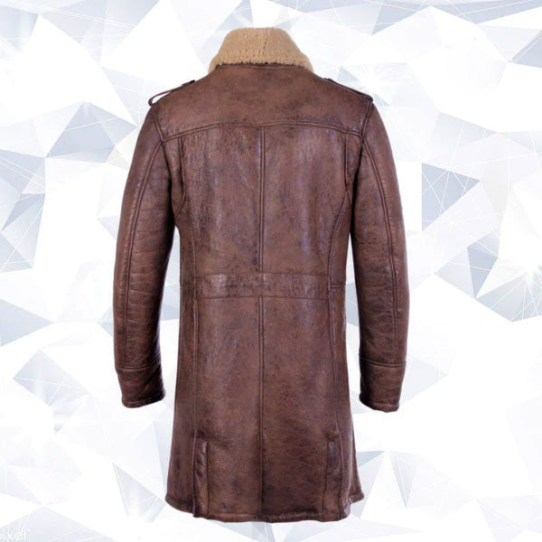 Men’s B3 aviator Sheepskin Shearling Leather Trench Brown Coat