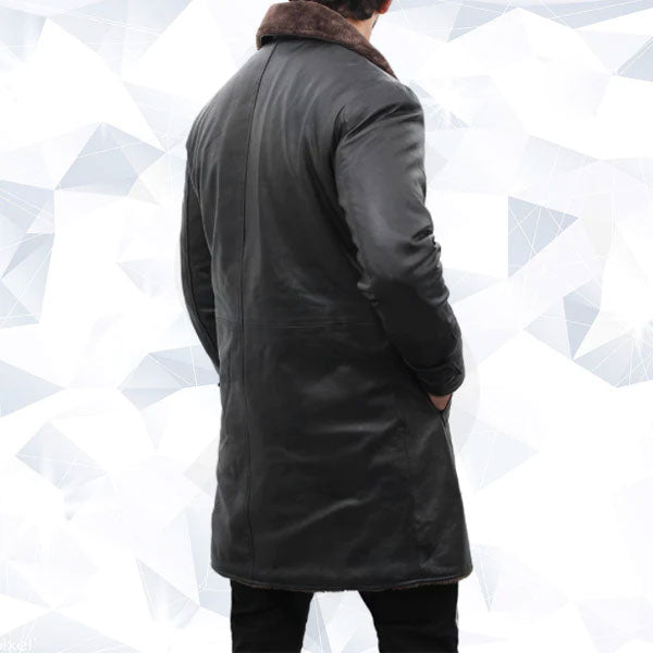 Chandler Mens Shearling Lined Black Leather Trench Coat