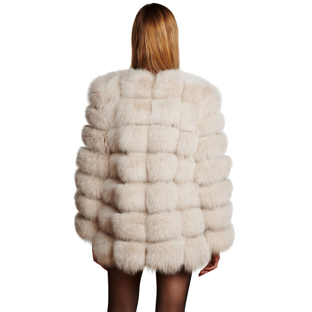 Womens Shearling Real Fox Fur Jacket In Cream